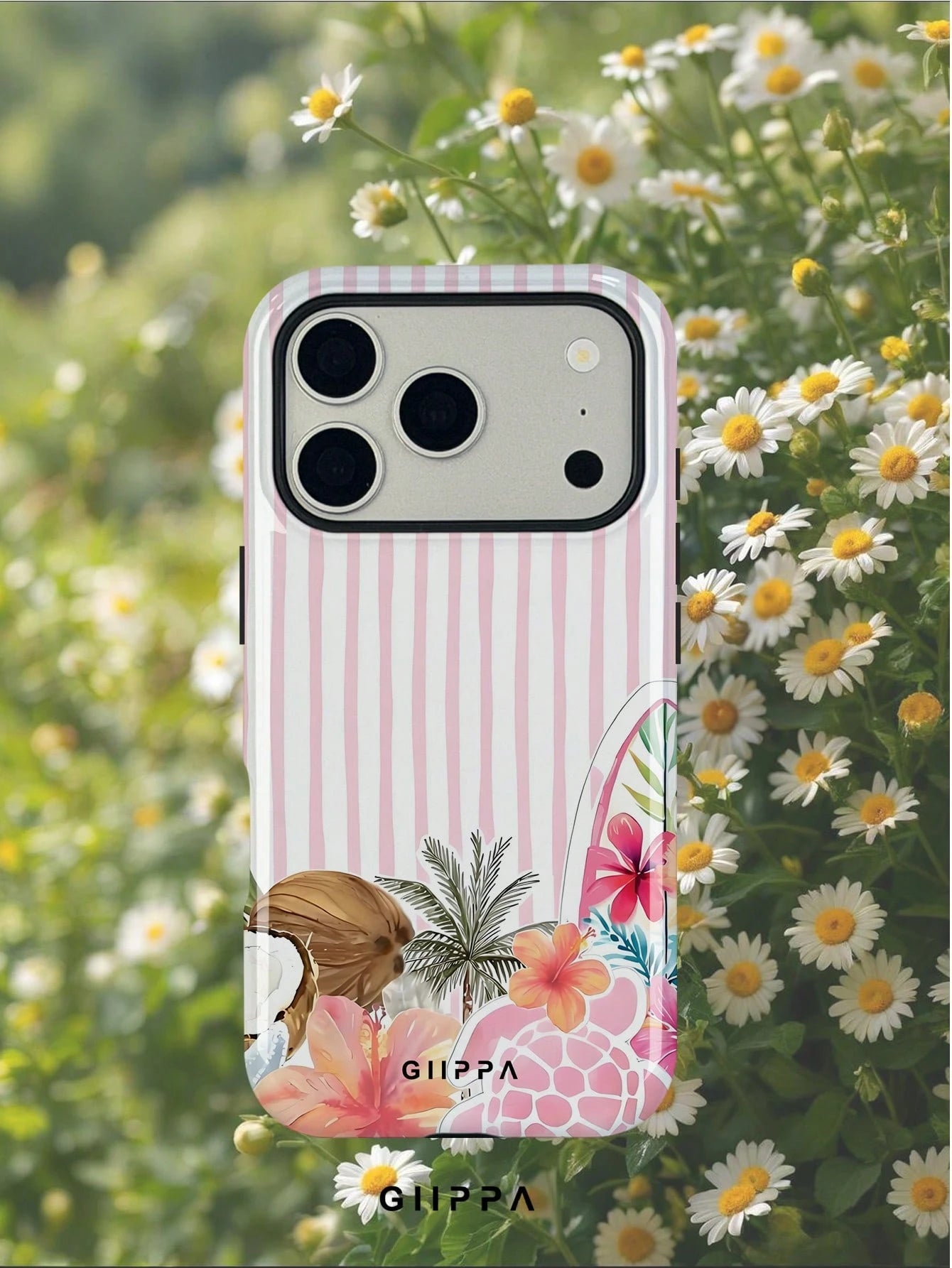 GIIPPA 1pc White Base With Light Pink Hand-Painted Striped Pattern Design, Phone 17 Pro Max Phone Case, Compatible With Phone 16 Pro Max, 15 Pro Max, 14 Pro Max, Korean-Style High-End Fashion Fun Phon
