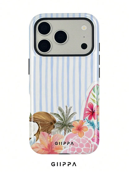 GIIPPA 1pc White Base With Light Pink Hand-Painted Striped Pattern Design, Phone 17 Pro Max Phone Case, Compatible With Phone 16 Pro Max, 15 Pro Max, 14 Pro Max, Korean-Style High-End Fashion Fun Phon