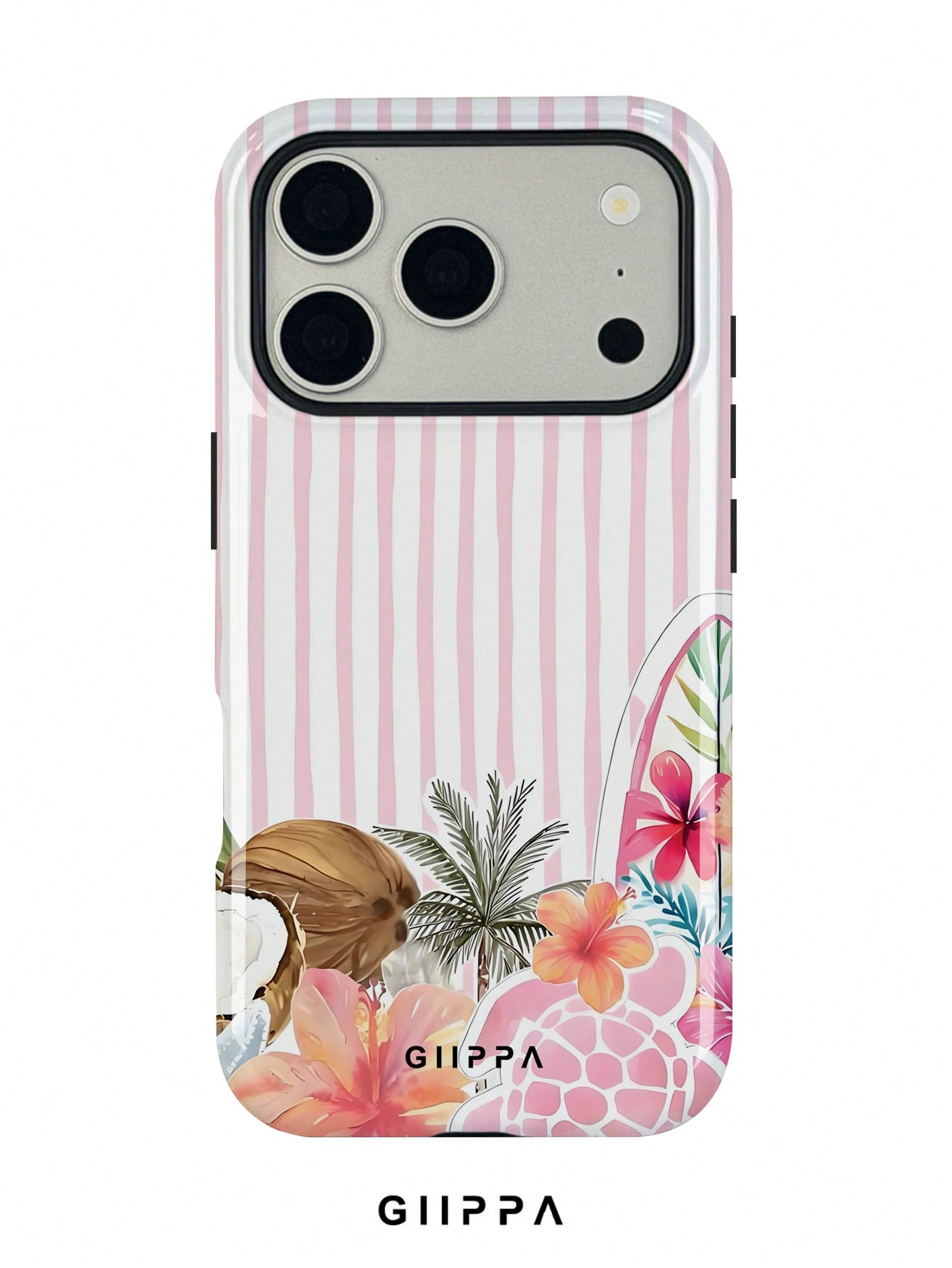 GIIPPA 1pc White Base With Light Pink Hand-Painted Striped Pattern Design, Phone 17 Pro Max Phone Case, Compatible With Phone 16 Pro Max, 15 Pro Max, 14 Pro Max, Korean-Style High-End Fashion Fun Phon