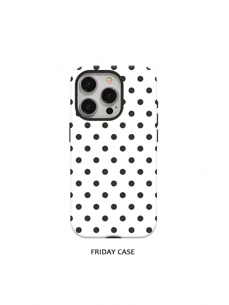 GIIPPA Minimalist Black Polka Dot Phone Case For Phone 17, 16 Pro Max, 15 Pro, 13, 11, 12, XS, 8 Plus, 7- Glossy 2-In-1 Phone Case- Add Shine To Your New Phone