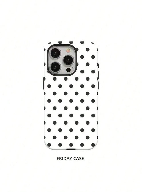 GIIPPA Minimalist Black Polka Dot Phone Case For Phone 17, 16 Pro Max, 15 Pro, 13, 11, 12, XS, 8 Plus, 7- Glossy 2-In-1 Phone Case- Add Shine To Your New Phone