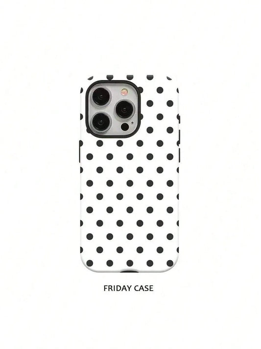 GIIPPA Minimalist Black Polka Dot Phone Case For Phone 17, 16 Pro Max, 15 Pro, 13, 11, 12, XS, 8 Plus, 7- Glossy 2-In-1 Phone Case- Add Shine To Your New Phone