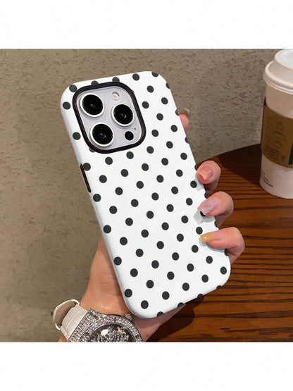 GIIPPA Minimalist Black Polka Dot Phone Case For Phone 17, 16 Pro Max, 15 Pro, 13, 11, 12, XS, 8 Plus, 7- Glossy 2-In-1 Phone Case- Add Shine To Your New Phone