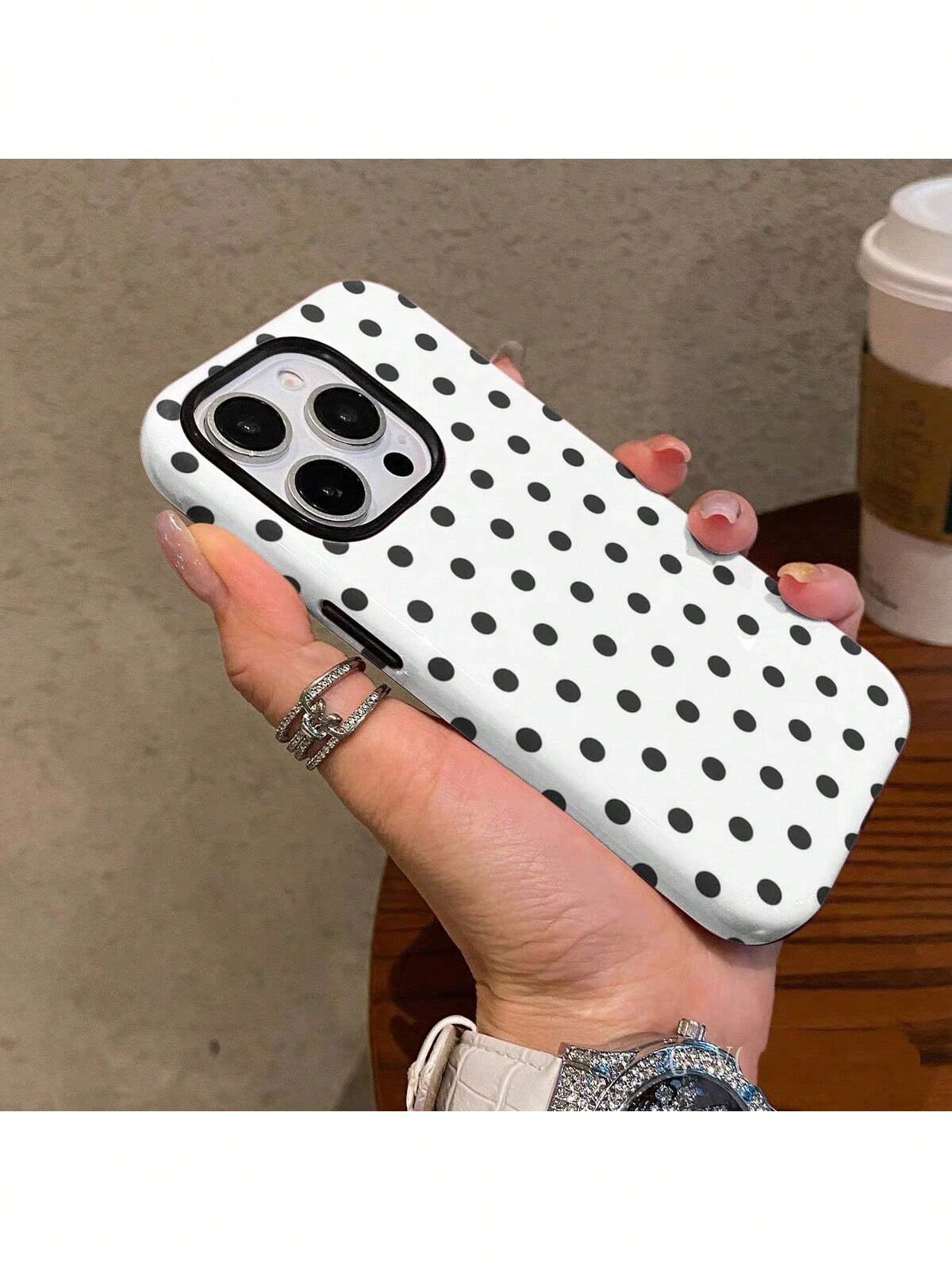 GIIPPA Minimalist Black Polka Dot Phone Case For Phone 17, 16 Pro Max, 15 Pro, 13, 11, 12, XS, 8 Plus, 7- Glossy 2-In-1 Phone Case- Add Shine To Your New Phone