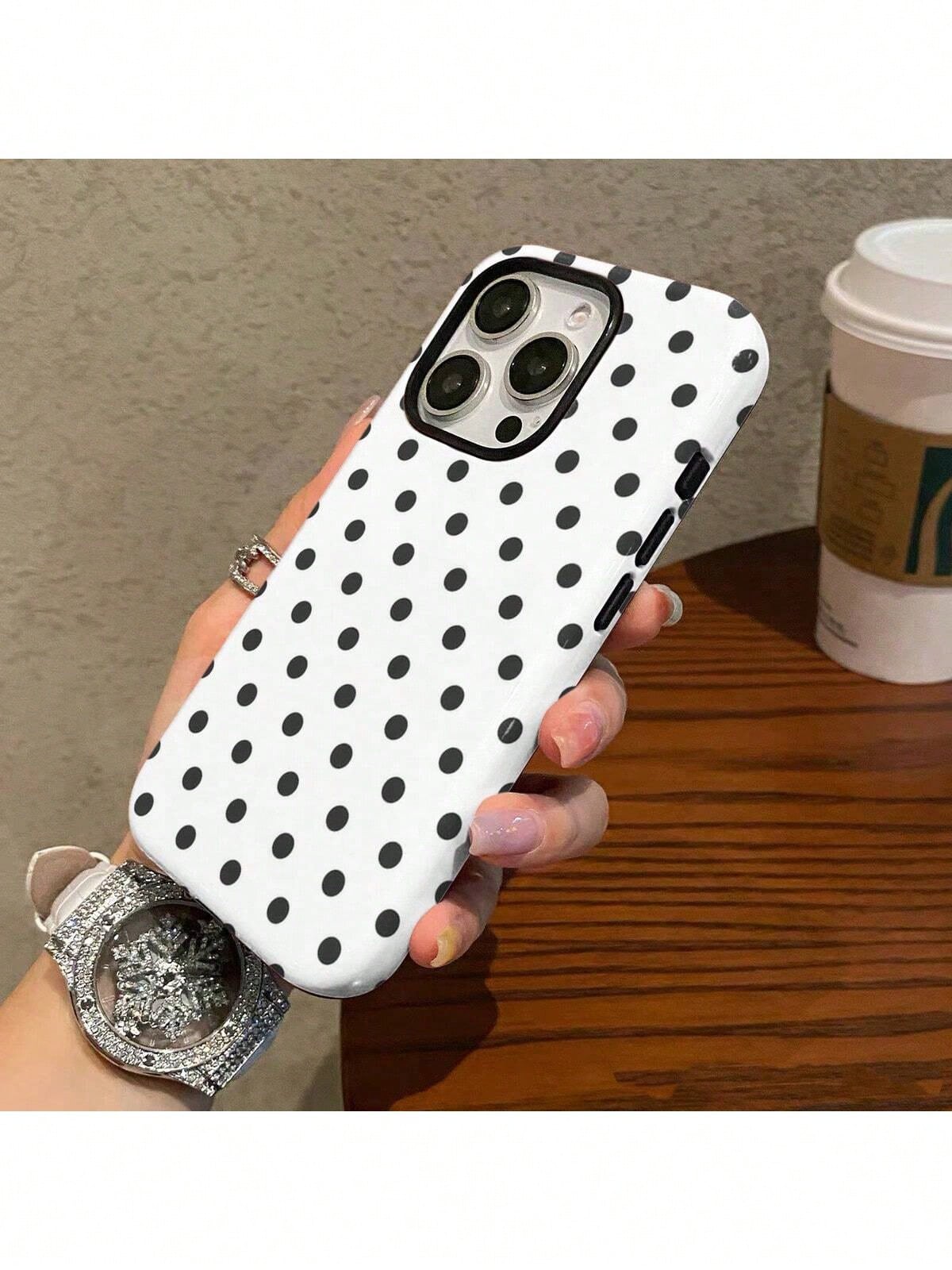 GIIPPA Minimalist Black Polka Dot Phone Case For Phone 17, 16 Pro Max, 15 Pro, 13, 11, 12, XS, 8 Plus, 7- Glossy 2-In-1 Phone Case- Add Shine To Your New Phone