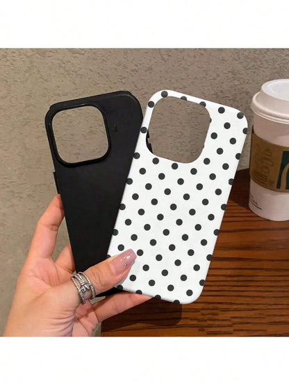 GIIPPA Minimalist Black Polka Dot Phone Case For Phone 17, 16 Pro Max, 15 Pro, 13, 11, 12, XS, 8 Plus, 7- Glossy 2-In-1 Phone Case- Add Shine To Your New Phone