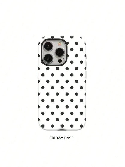 GIIPPA Minimalist Black Polka Dot Phone Case For Phone 17, 16 Pro Max, 15 Pro, 13, 11, 12, XS, 8 Plus, 7- Glossy 2-In-1 Phone Case- Add Shine To Your New Phone