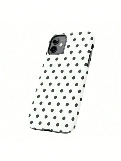 GIIPPA Minimalist Black Polka Dot Phone Case For Phone 17, 16 Pro Max, 15 Pro, 13, 11, 12, XS, 8 Plus, 7- Glossy 2-In-1 Phone Case- Add Shine To Your New Phone