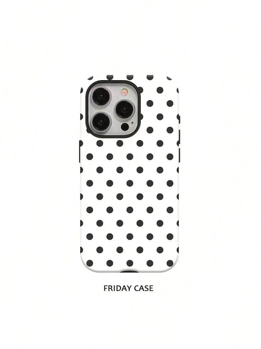 GIIPPA Minimalist Black Polka Dot Phone Case For Phone 17, 16 Pro Max, 15 Pro, 13, 11, 12, XS, 8 Plus, 7- Glossy 2-In-1 Phone Case- Add Shine To Your New Phone