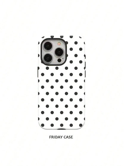 GIIPPA Minimalist Black Polka Dot Phone Case For Phone 17, 16 Pro Max, 15 Pro, 13, 11, 12, XS, 8 Plus, 7- Glossy 2-In-1 Phone Case- Add Shine To Your New Phone