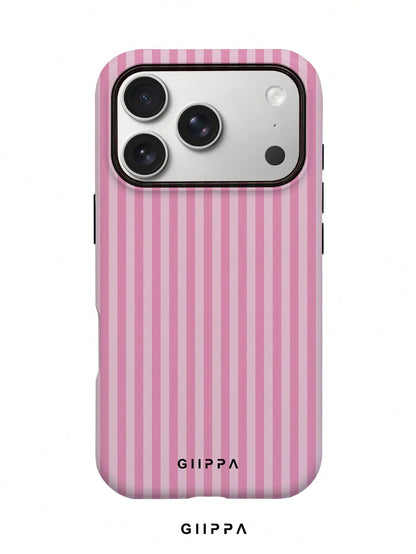 GIIPPA Pink & Light Pink Striped Phone Case Compatible With 17/16/15/14/13/12/11 Pro Max, Shockproof Protective Soft Silicone Phone Cover For Women Girls, Fashion Striped Design Anti-Fall Scratch Resi