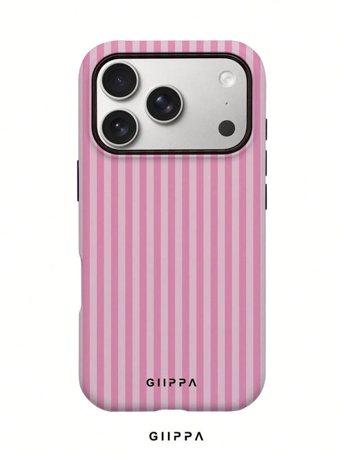 GIIPPA Pink & Light Pink Striped Phone Case Compatible With 17/16/15/14/13/12/11 Pro Max, Shockproof Protective Soft Silicone Phone Cover For Women Girls, Fashion Striped Design Anti-Fall Scratch Resi