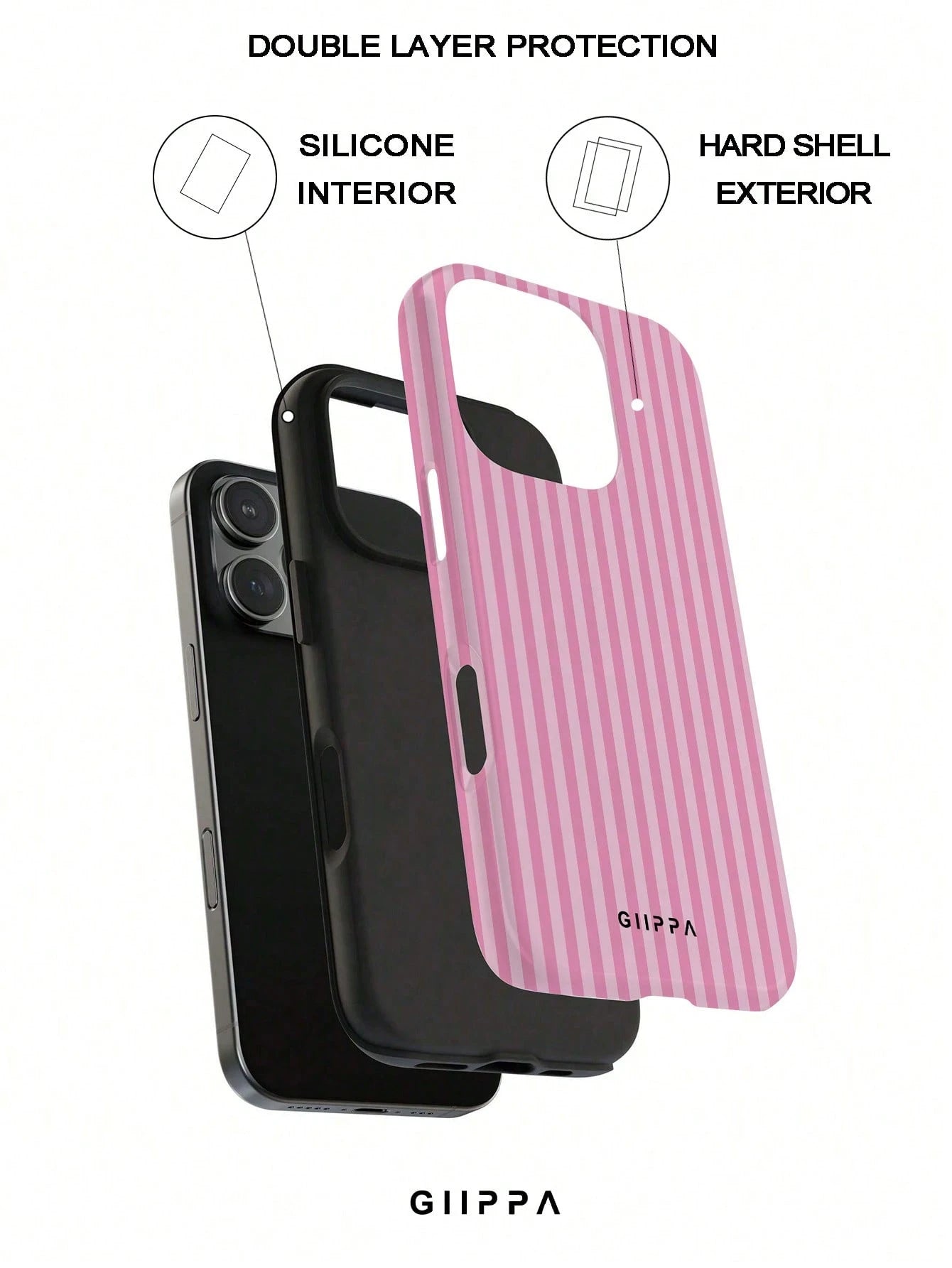 GIIPPA Pink & Light Pink Striped Phone Case Compatible With 17/16/15/14/13/12/11 Pro Max, Shockproof Protective Soft Silicone Phone Cover For Women Girls, Fashion Striped Design Anti-Fall Scratch Resi