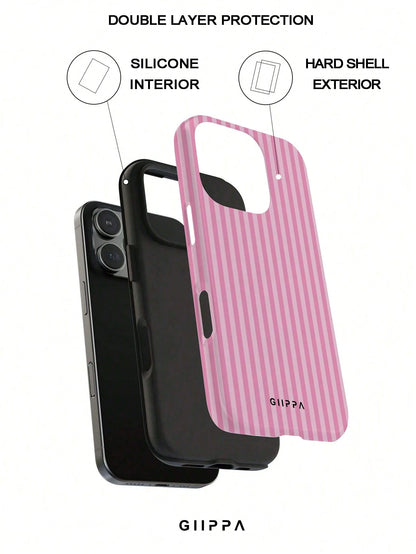 GIIPPA Pink & Light Pink Striped Phone Case Compatible With 17/16/15/14/13/12/11 Pro Max, Shockproof Protective Soft Silicone Phone Cover For Women Girls, Fashion Striped Design Anti-Fall Scratch Resi