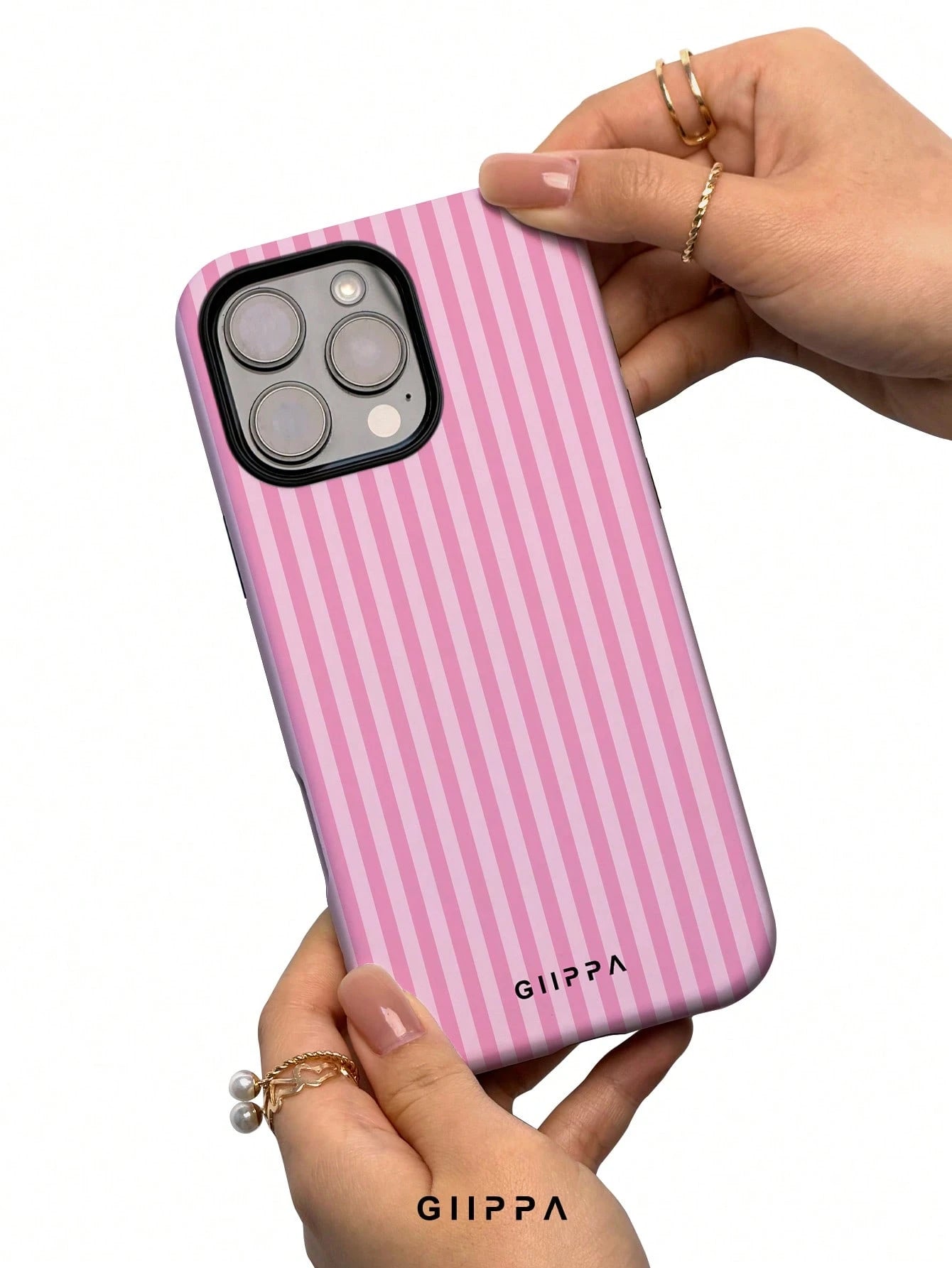 GIIPPA Pink & Light Pink Striped Phone Case Compatible With 17/16/15/14/13/12/11 Pro Max, Shockproof Protective Soft Silicone Phone Cover For Women Girls, Fashion Striped Design Anti-Fall Scratch Resi