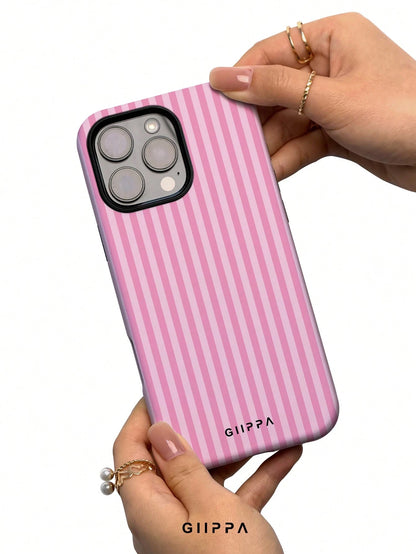 GIIPPA Pink & Light Pink Striped Phone Case Compatible With 17/16/15/14/13/12/11 Pro Max, Shockproof Protective Soft Silicone Phone Cover For Women Girls, Fashion Striped Design Anti-Fall Scratch Resi