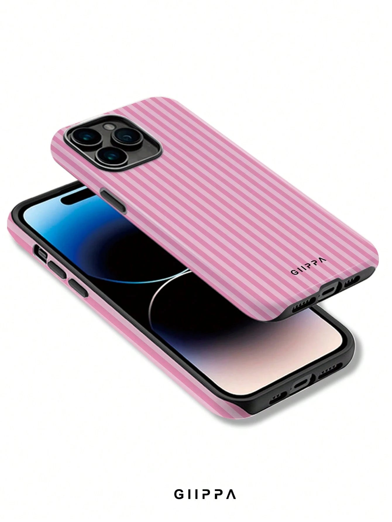 GIIPPA Pink & Light Pink Striped Phone Case Compatible With 17/16/15/14/13/12/11 Pro Max, Shockproof Protective Soft Silicone Phone Cover For Women Girls, Fashion Striped Design Anti-Fall Scratch Resi