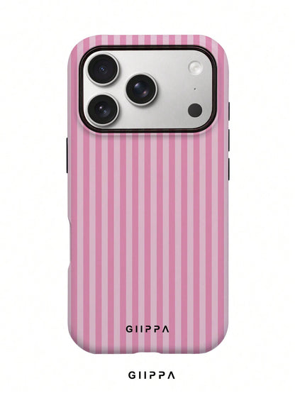 GIIPPA Pink & Light Pink Striped Phone Case Compatible With 17/16/15/14/13/12/11 Pro Max, Shockproof Protective Soft Silicone Phone Cover For Women Girls, Fashion Striped Design Anti-Fall Scratch Resi
