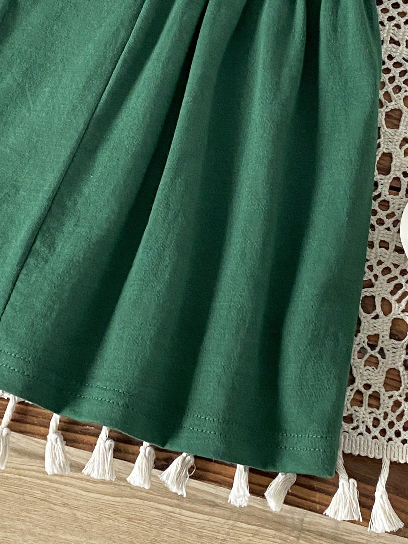 Girls' Dark Green Peter Pan Collar Dress, Pink Bow Embroidery, Summer Baby Princess Dress