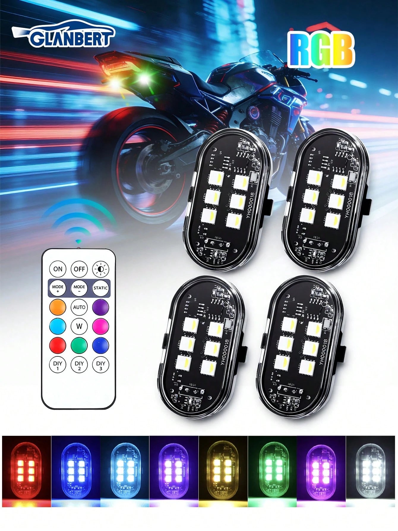 GLANBERT Upgraded 6LEDs 6/4/2PCS Wireless LED Strobe Lights,Car Decorative Lights,With Remote Control,Mini Lights 8 Colors USB Charing Anti-Collision Led Emergency Warning Lights For Car Motorcycle Dr