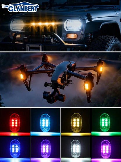 GLANBERT Upgraded 6LEDs 6/4/2PCS Wireless LED Strobe Lights,Car Decorative Lights,With Remote Control,Mini Lights 8 Colors USB Charing Anti-Collision Led Emergency Warning Lights For Car Motorcycle Dr