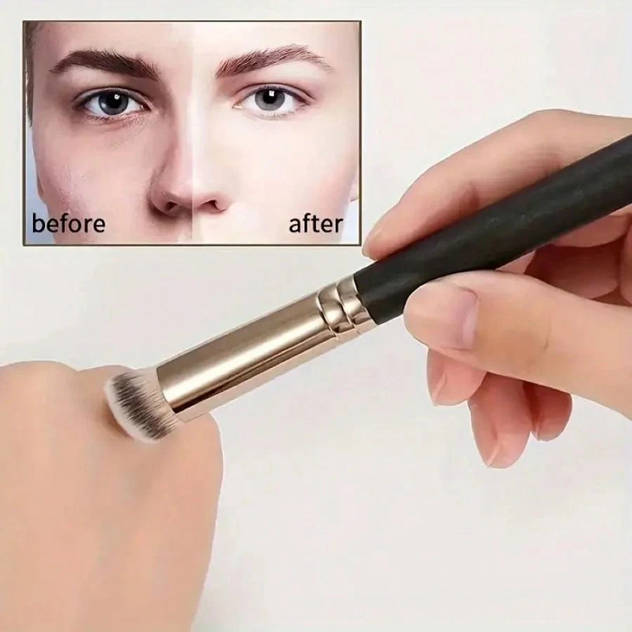 Glossy Handle Makeup Brush With Soft And Dense Bristles For Men And Women, Suitable For Concealer, Blending, Setting Powder, Liquid, Cream, And Polishing Cosmetics. It Can Be Used For Contouring The N