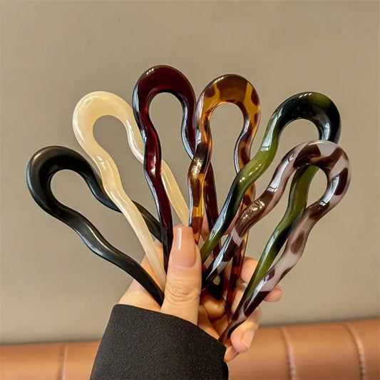 Glossy U-Shaped Hair Clips- Tortoiseshell And Solid Color Hair Clips, Firmly Holds Hairstyles| Fashionable Daily/Party Hair Accessories, Head Accessories, School, Hair