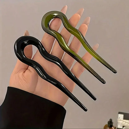Glossy U-Shaped Hair Clips- Tortoiseshell And Solid Color Hair Clips, Firmly Holds Hairstyles| Fashionable Daily/Party Hair Accessories, Head Accessories, School, Hair