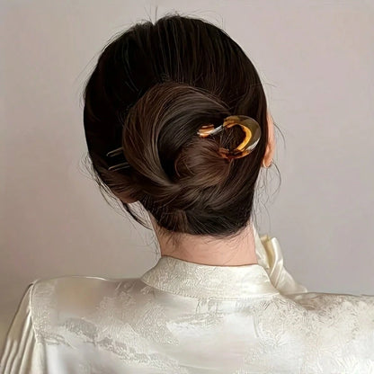 Glossy U-Shaped Hair Clips- Tortoiseshell And Solid Color Hair Clips, Firmly Holds Hairstyles| Fashionable Daily/Party Hair Accessories, Head Accessories, School, Hair