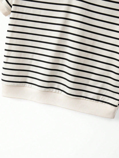GlowEve CURVE Plus Size Women's Summer T-Shirt, Casual Beach Business Office Vacation Striped V-Neck Short Sleeve Top
