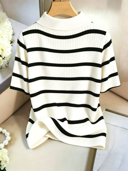 GlowEve CURVE Women's Summer Fashion Casual Elegant Classic Striped Plus Size T-Shirt