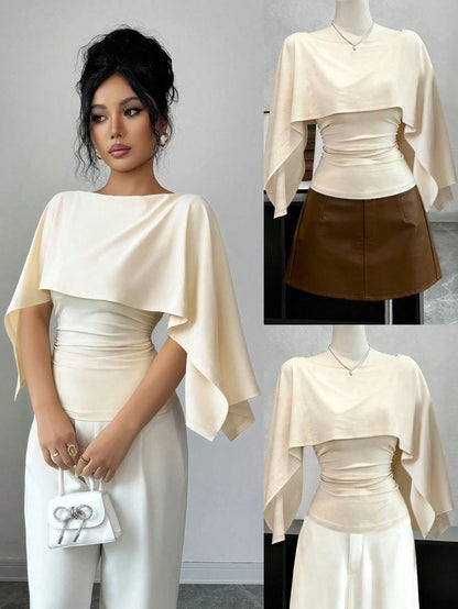 GlowEve New Arrival Women's Sleeveless Shawl Collar Elastic Knit Top, Elegant Everyday Versatile Fitted Slim Fit T-Shirt