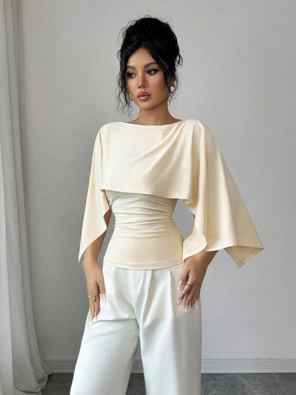 GlowEve New Arrival Women's Sleeveless Shawl Collar Elastic Knit Top, Elegant Everyday Versatile Fitted Slim Fit T-Shirt