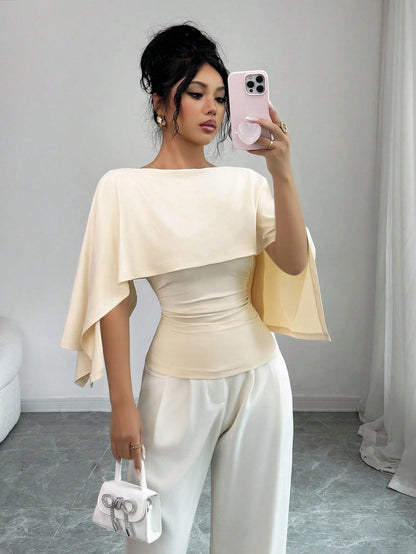 GlowEve New Arrival Women's Sleeveless Shawl Collar Elastic Knit Top, Elegant Everyday Versatile Fitted Slim Fit T-Shirt