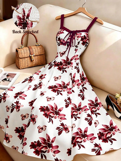 GlowEve Tulip Print Dress, Artistic Floral Sleeveless Summer Vacation Dress