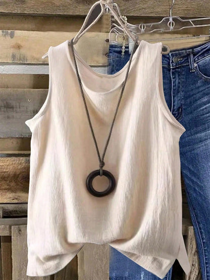 GlowEve Women's Casual Solid Color Sleeveless Crew Neck Tank Top, Summer