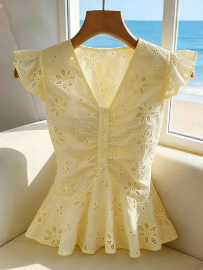 GlowEve Women's Embroidered Hollow-Out Vacation Shirt