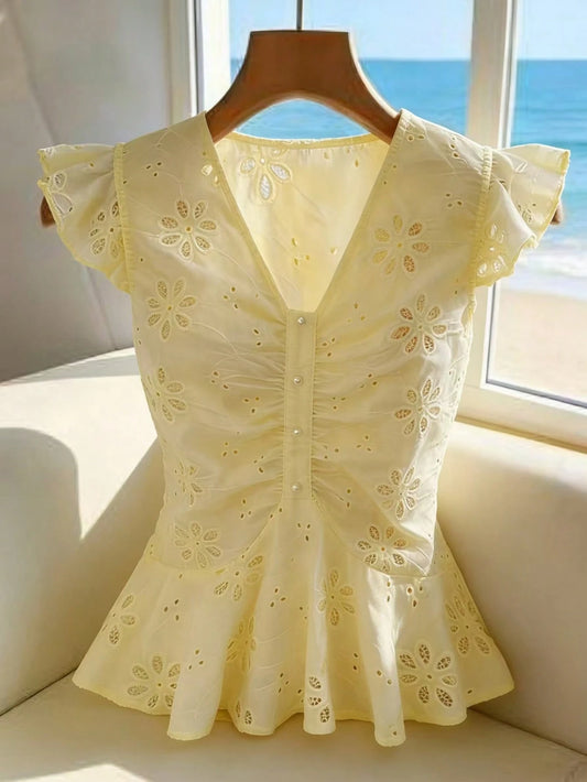 GlowEve Women's Embroidered Hollow-Out Vacation Shirt
