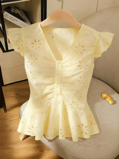 GlowEve Women's Embroidered Hollow-Out Vacation Shirt