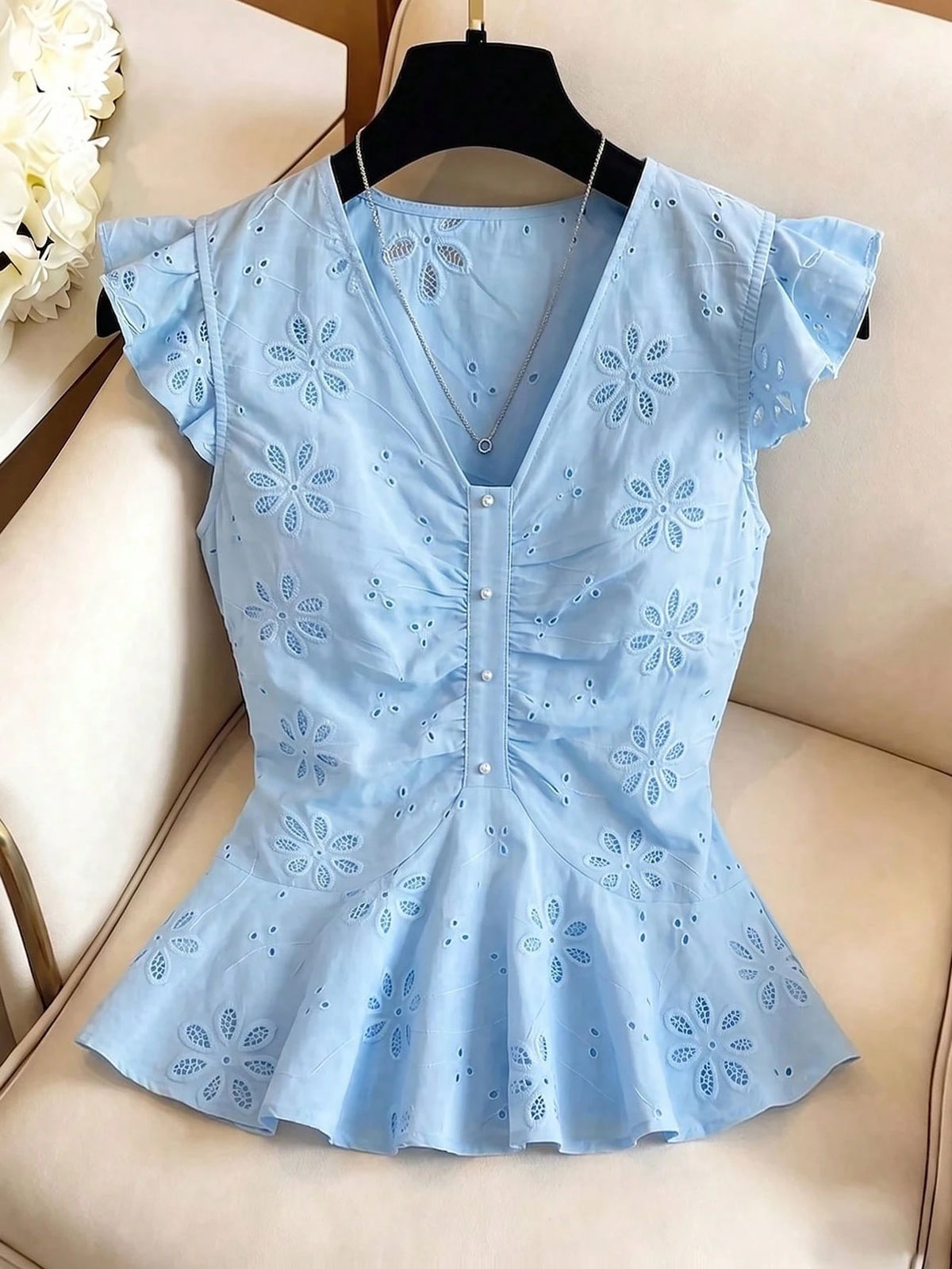 GlowEve Women's Embroidered Hollow-Out Vacation Shirt