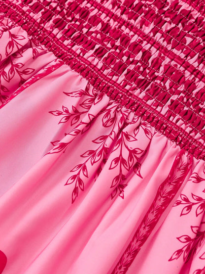 GlowEve Women's Floral Pink Summer Tropical Holiday Vacation Holiday Printed Spaghetti Strap Tie Waist A-Line Dress, Elegant French Retro Slip Dress