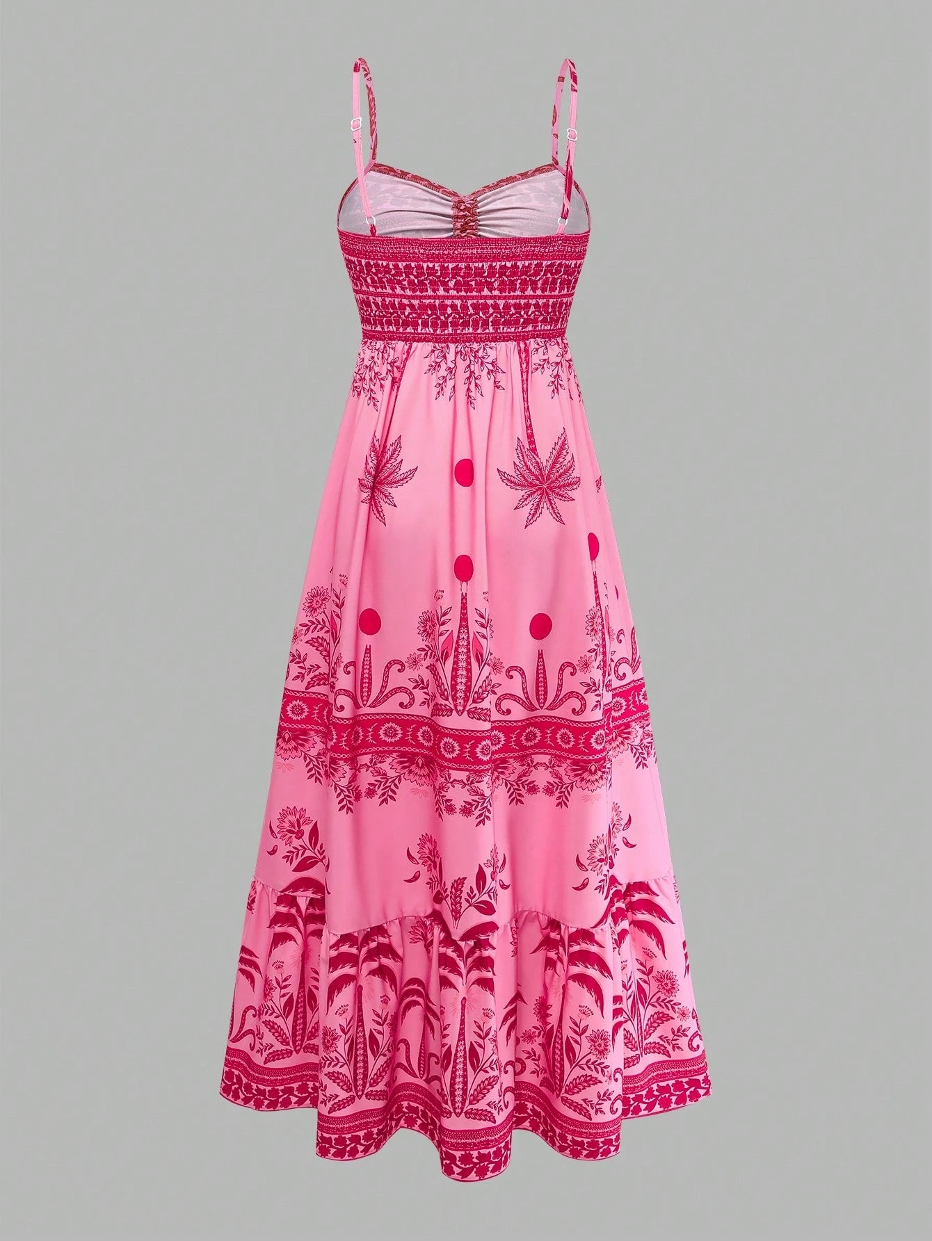 GlowEve Women's Floral Pink Summer Tropical Holiday Vacation Holiday Printed Spaghetti Strap Tie Waist A-Line Dress, Elegant French Retro Slip Dress