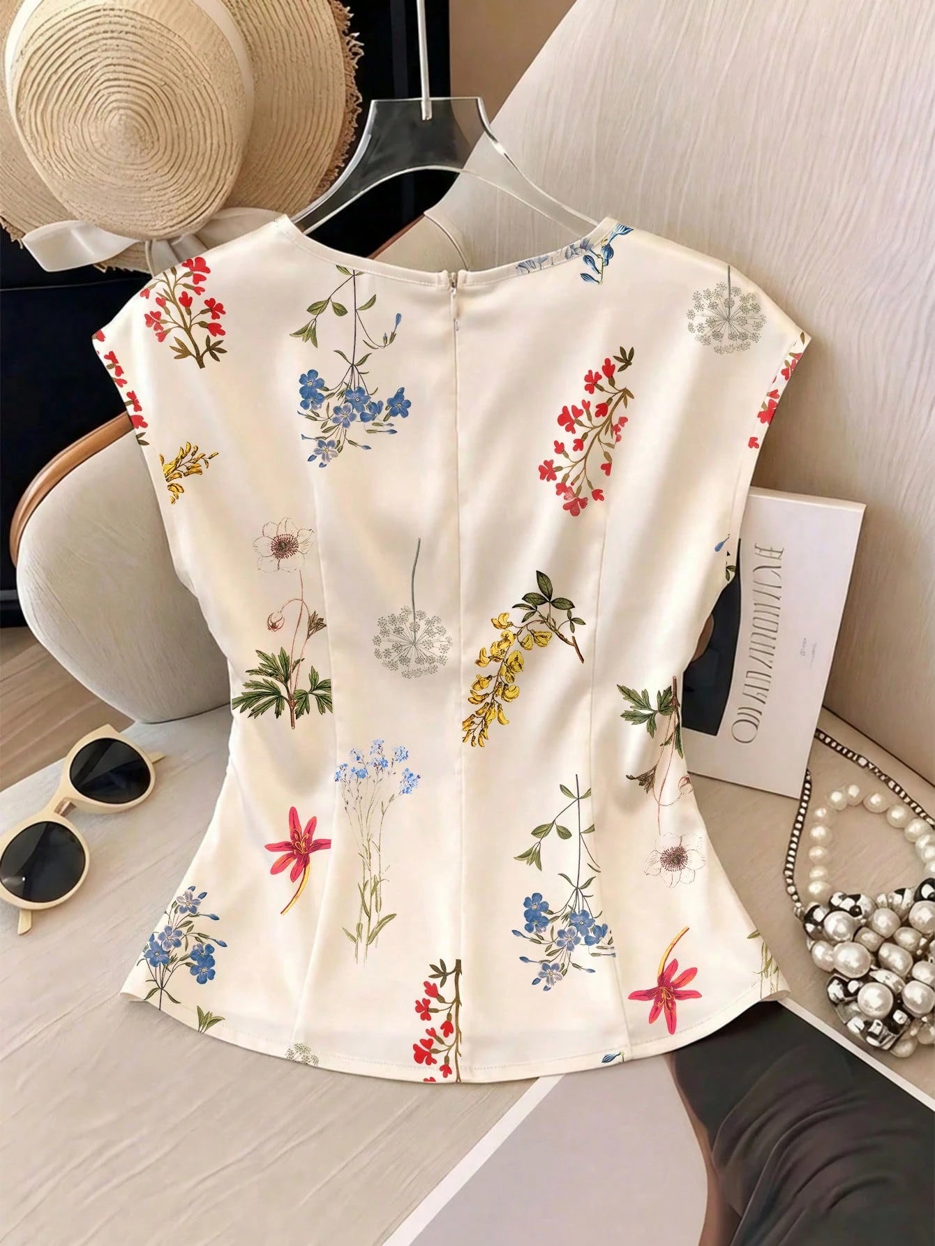 GlowEve Women's Spring/Summer Satin Floral Print Waist Shaping Shirt, Suitable For Daily Commute