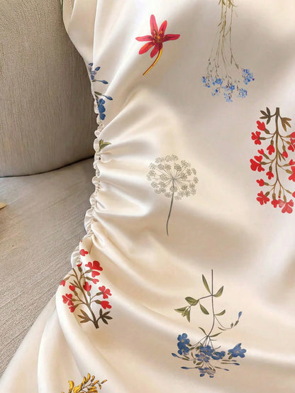 GlowEve Women's Spring/Summer Satin Floral Print Waist Shaping Shirt, Suitable For Daily Commute