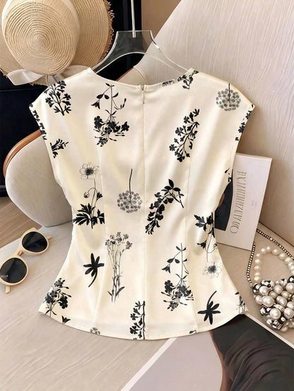 GlowEve Women's Spring/Summer Satin Floral Print Waist Shaping Shirt, Suitable For Daily Commute