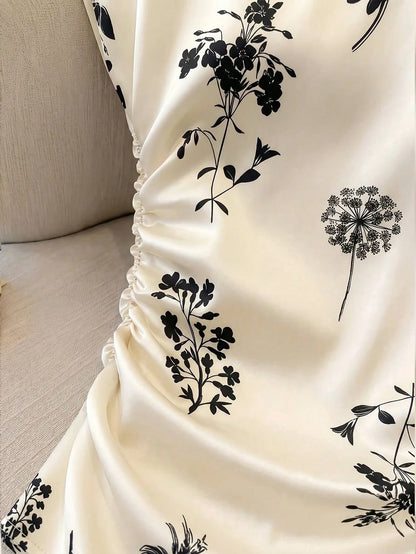 GlowEve Women's Spring/Summer Satin Floral Print Waist Shaping Shirt, Suitable For Daily Commute