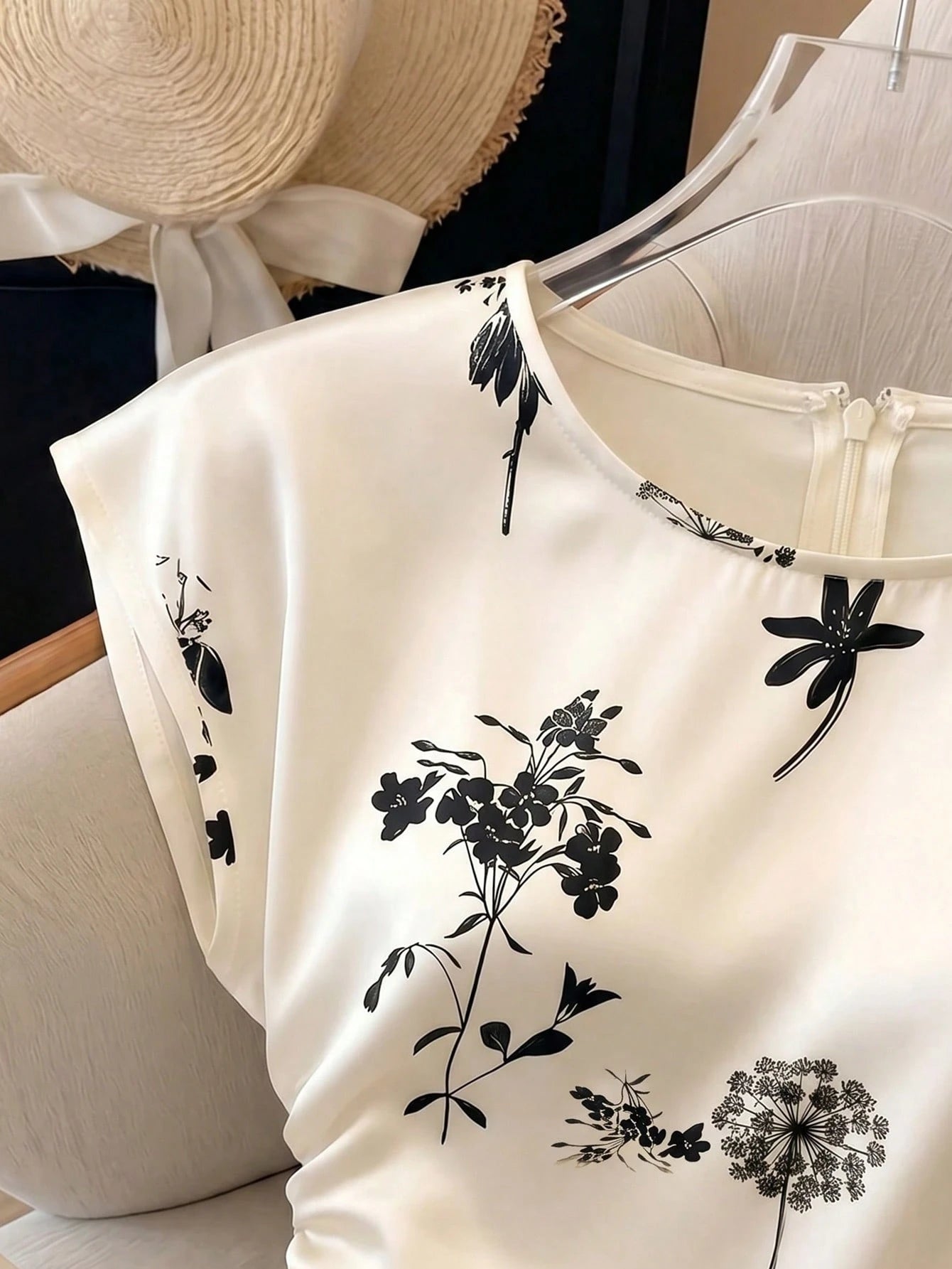GlowEve Women's Spring/Summer Satin Floral Print Waist Shaping Shirt, Suitable For Daily Commute