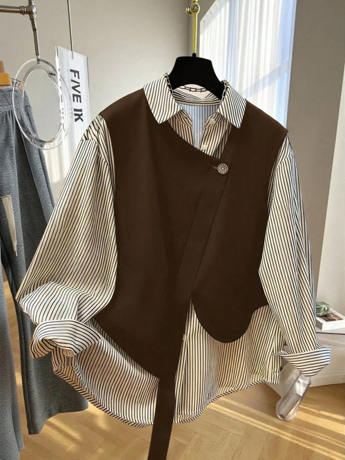 GlowEve Women's Striped Patchwork Long Sleeve Casual Shirt