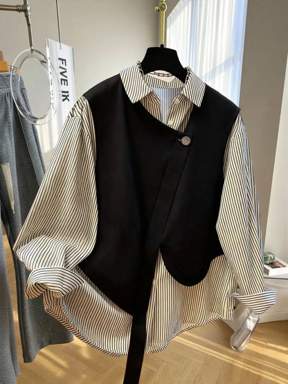 GlowEve Women's Striped Patchwork Long Sleeve Casual Shirt