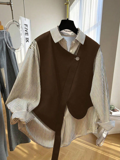 GlowEve Women's Striped Patchwork Long Sleeve Casual Shirt
